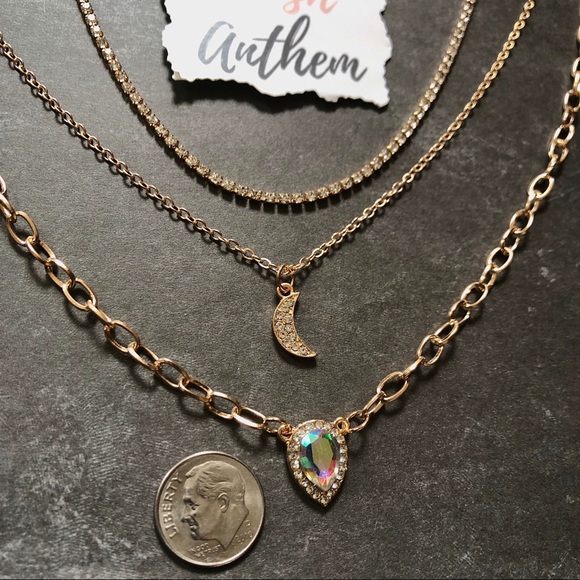 3/$25⚡️cz moon & teardrop layered choker necklace - Picture 7 of 9